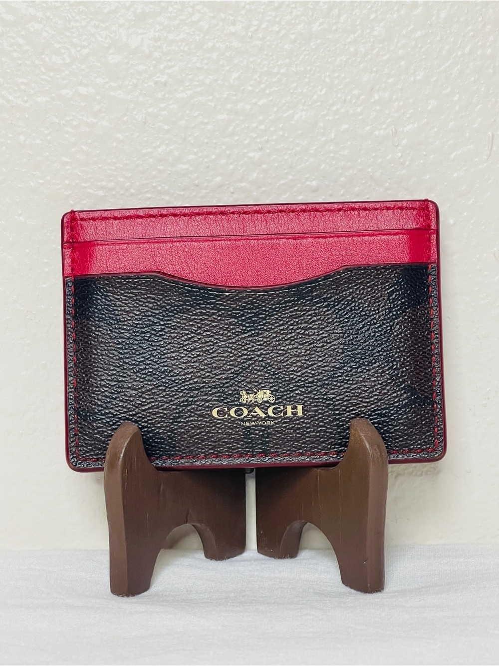 Coach Red Leather and Signature C Card Case